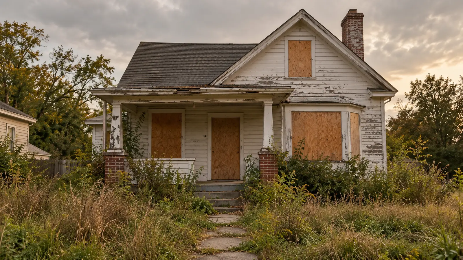 boarded up vacant house